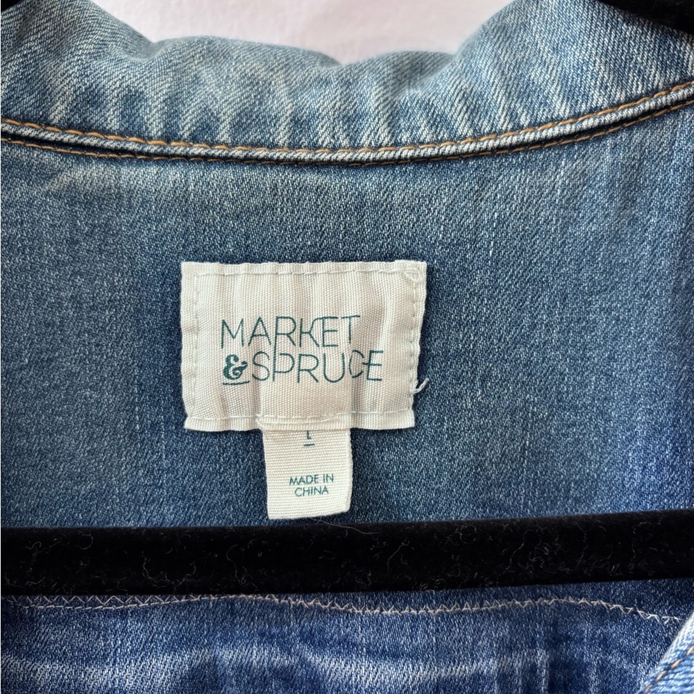 Light Denim Distressed TS Eras Tour Jacket - Picture 4 of 8